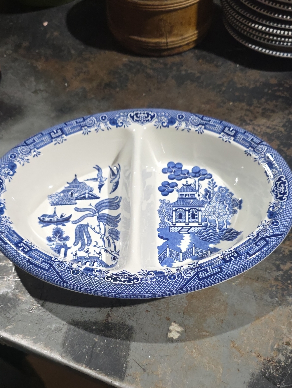 Blue & White Churchill Divided Ceramic Serving Dish